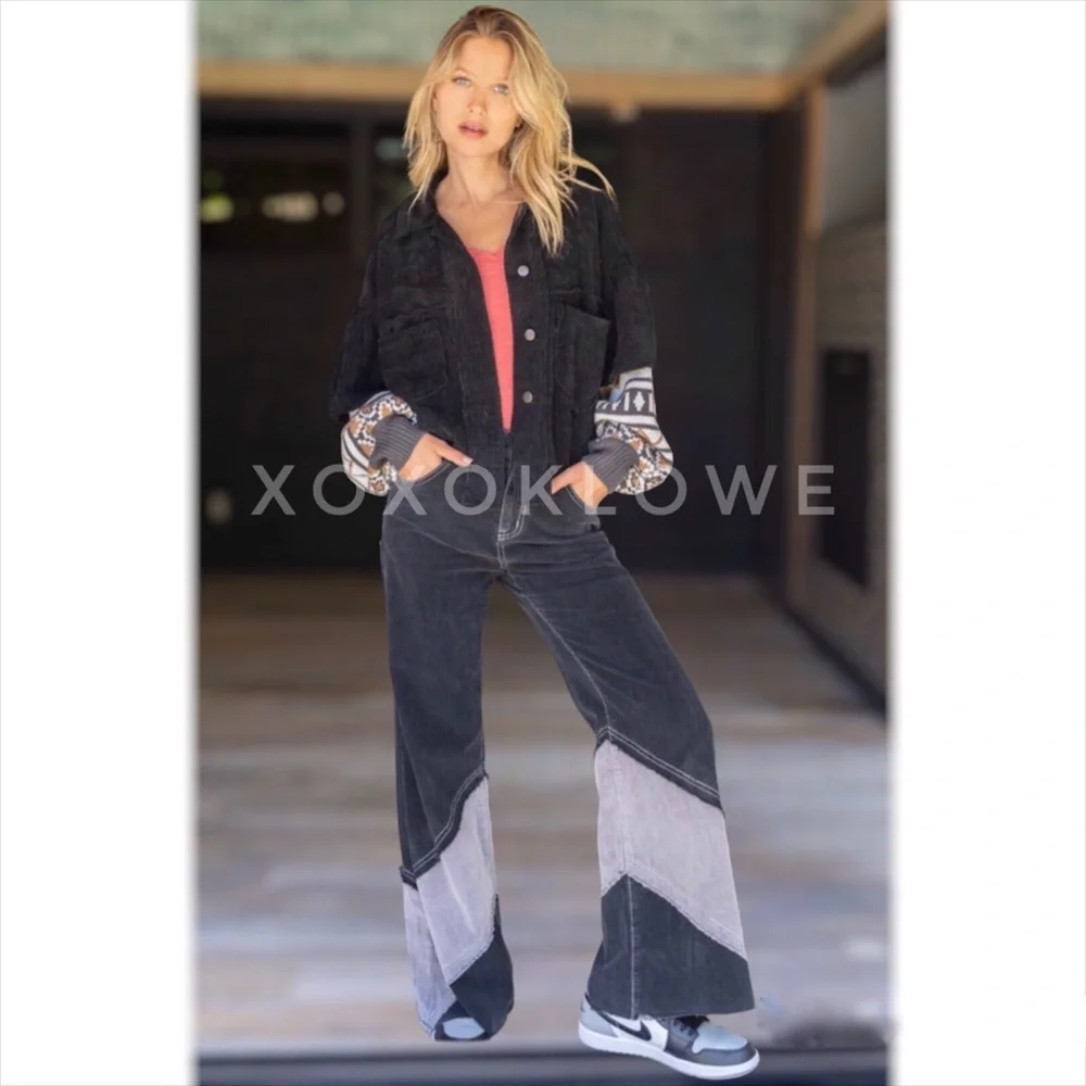 POL Corduroy Pants Retro High Waist Color Blocked - Picture 10 of 16